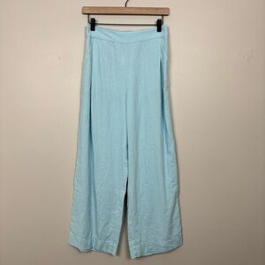 Madewell Pull On Straight Leg Crop Pant Linen Blend Blue Size 2 Womens Coastal
